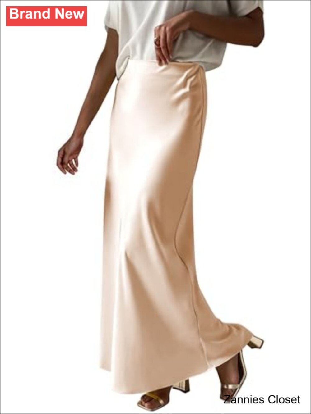 ✨ Satin Maxi Skirt High Waisted A-Line Flared Hemline Wear to Work